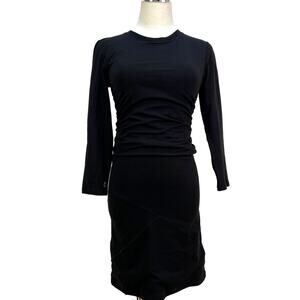 ATM Ruched Pima Cotton Tee Dress Black Stretch Jersey Bodycon